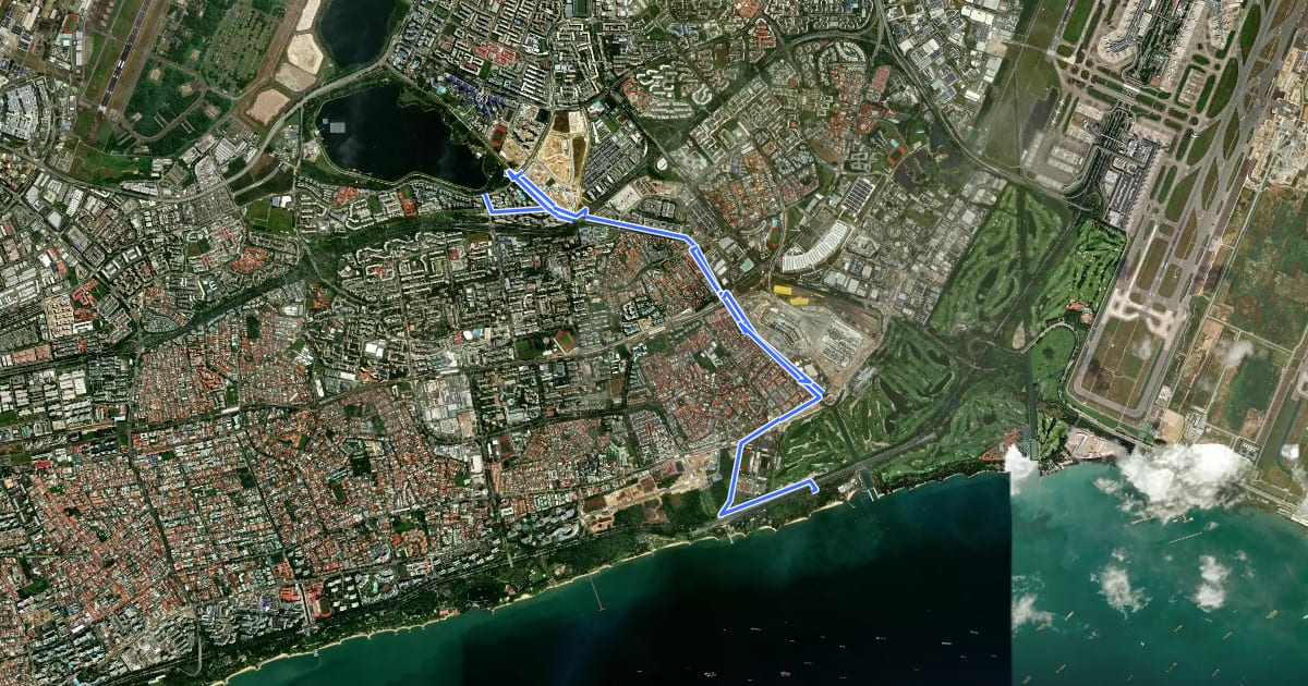 Маршрут Bedok Park Connector на спутниковом снимке