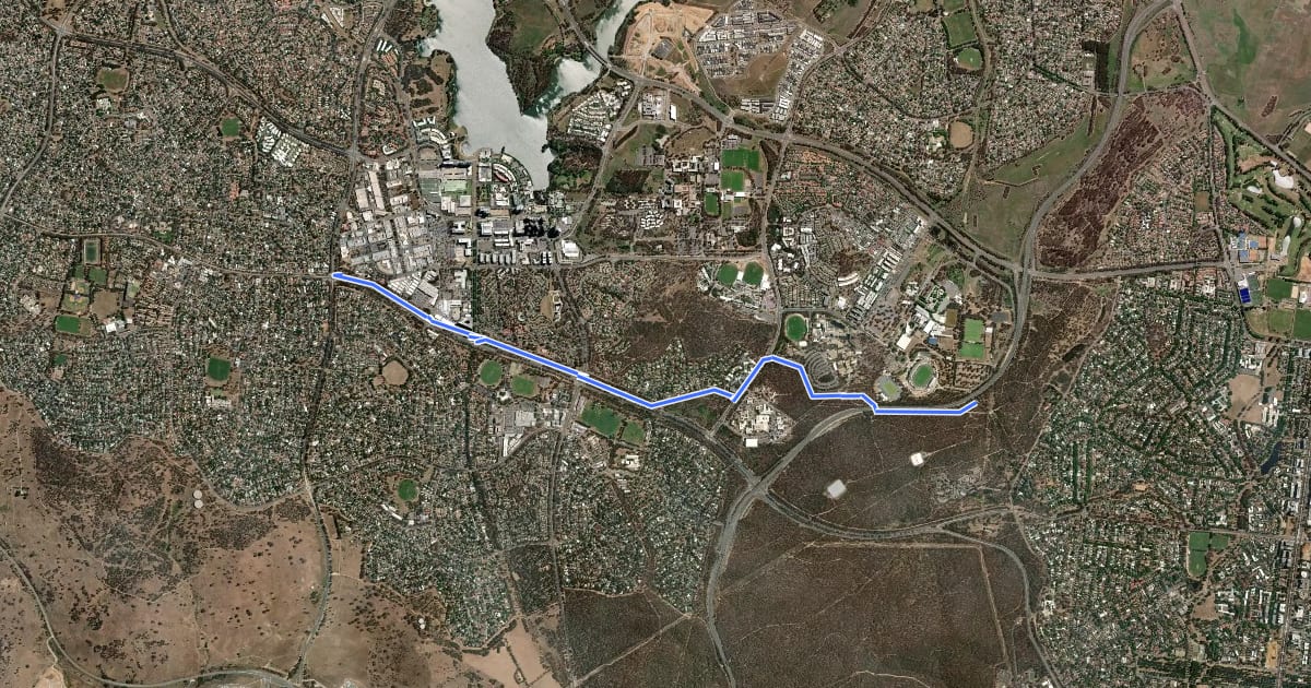 Маршрут Belconnen South bike path на спутниковом снимке