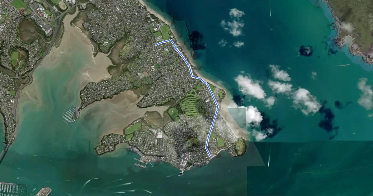 Маршрут Belmont to Duders Beach на спутниковом снимке