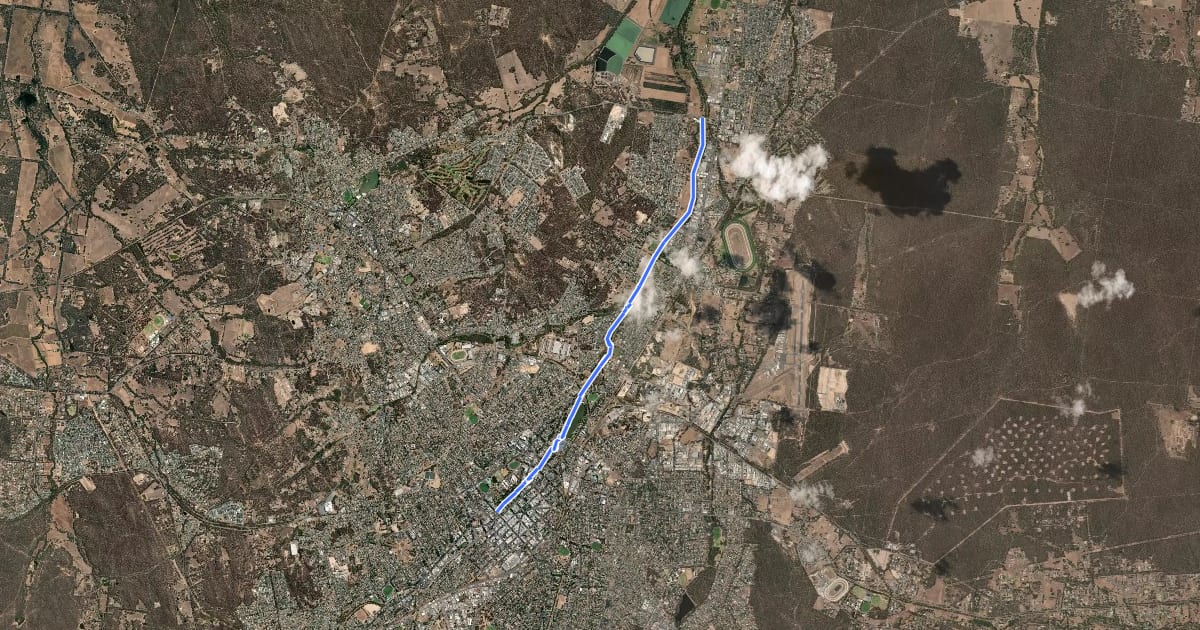 Маршрут Bendigo Creek Trail (North) на спутниковом снимке