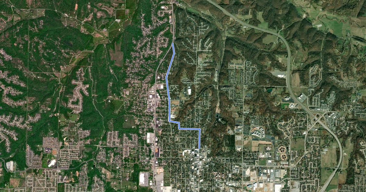 Маршрут Bentonville Blue Route на спутниковом снимке