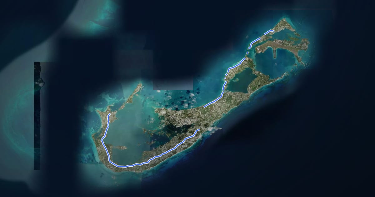 Маршрут Bermuda Railway Trail на спутниковом снимке