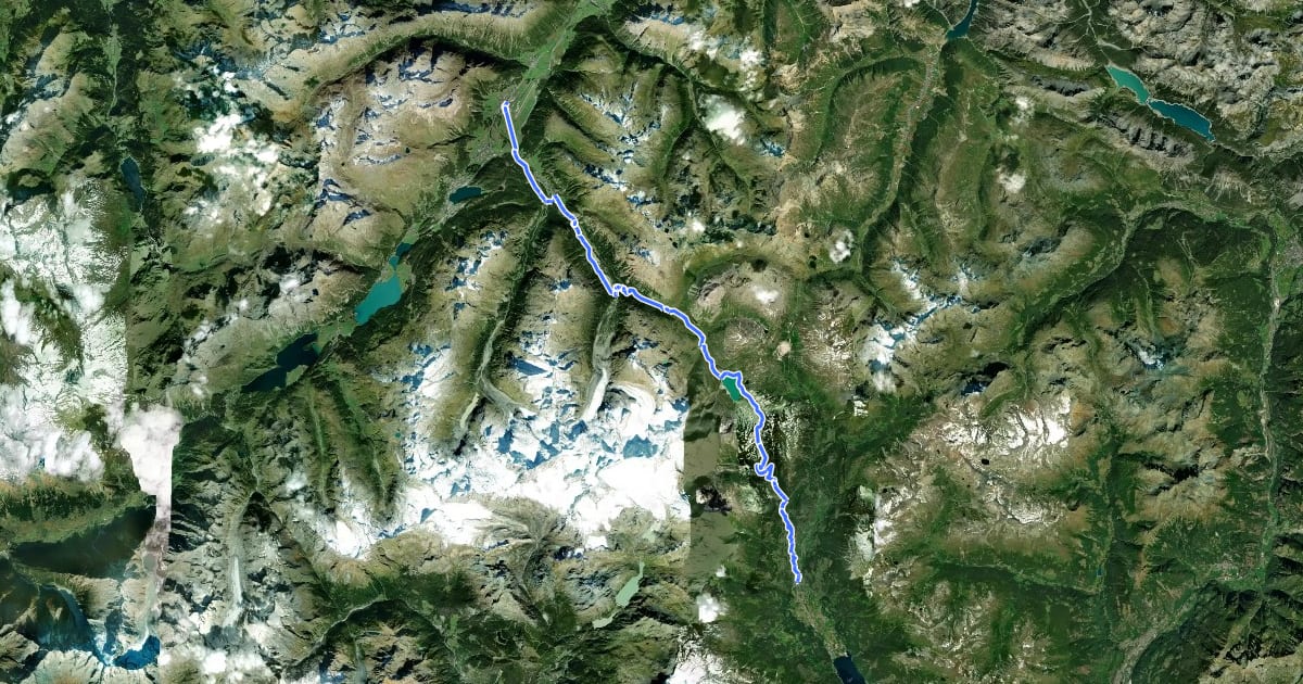 Маршрут Bernina Express на спутниковом снимке
