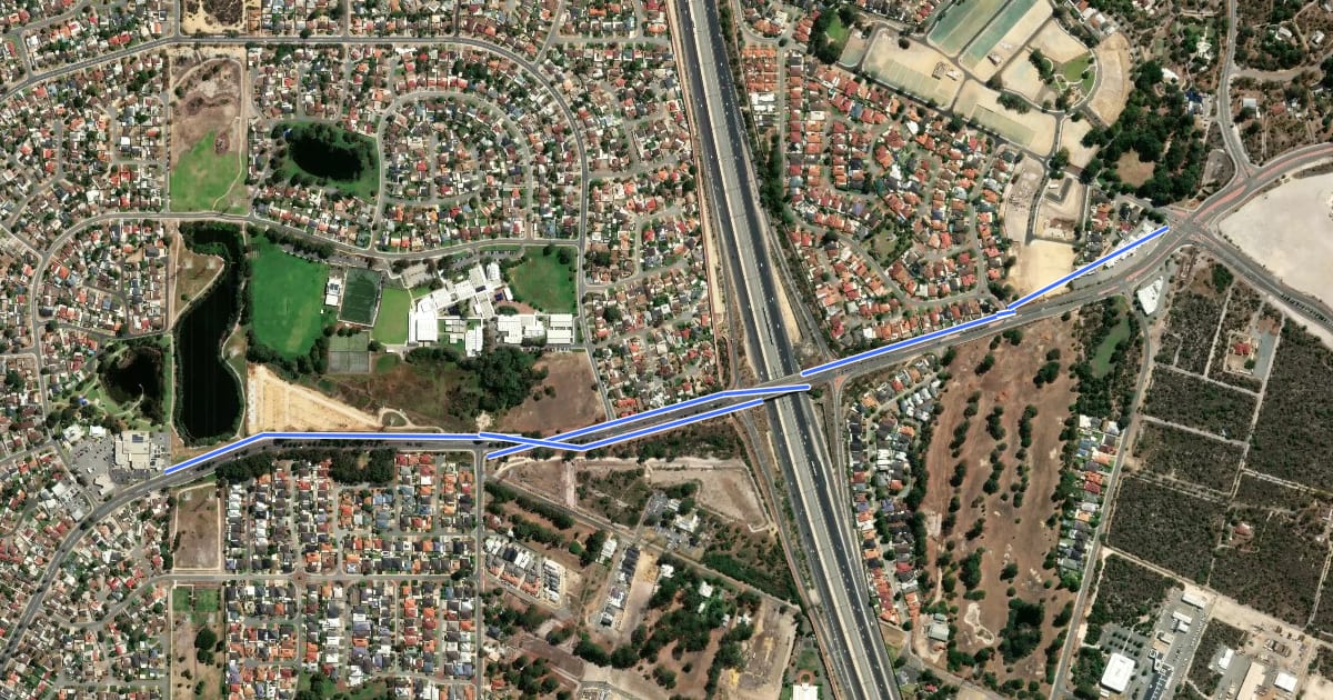 Маршрут Berrigan Drive Shared Path на спутниковом снимке