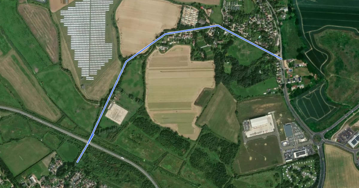 Маршрут Bersted to Shripney Cycle Route на спутниковом снимке