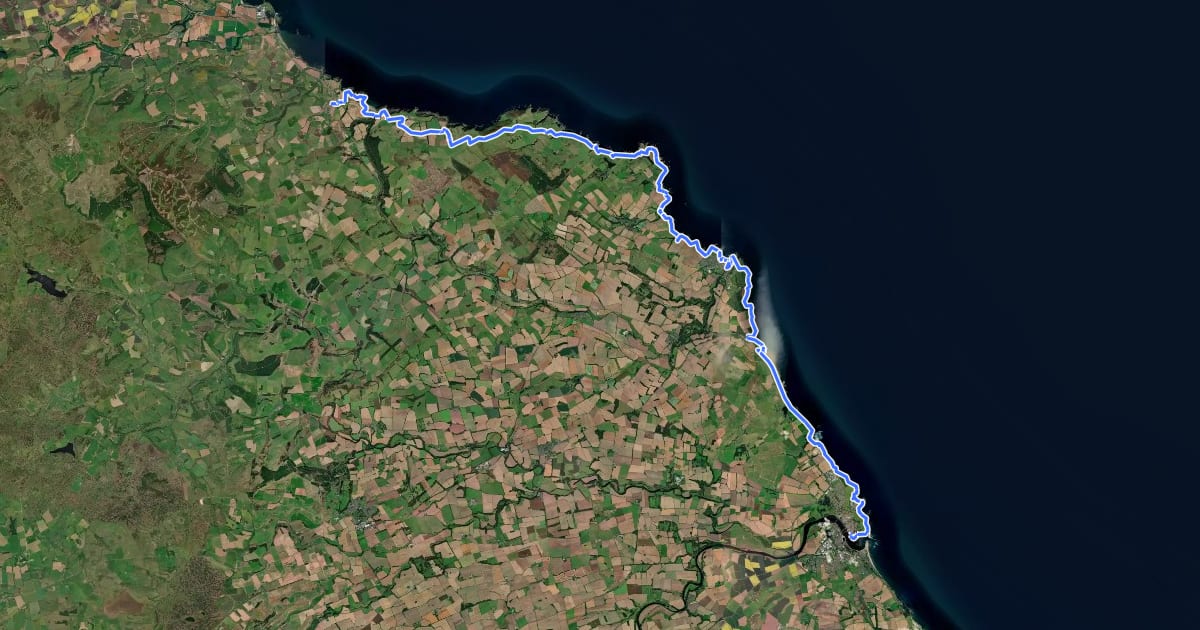 Маршрут Berwickshire Coastal Path на спутниковом снимке