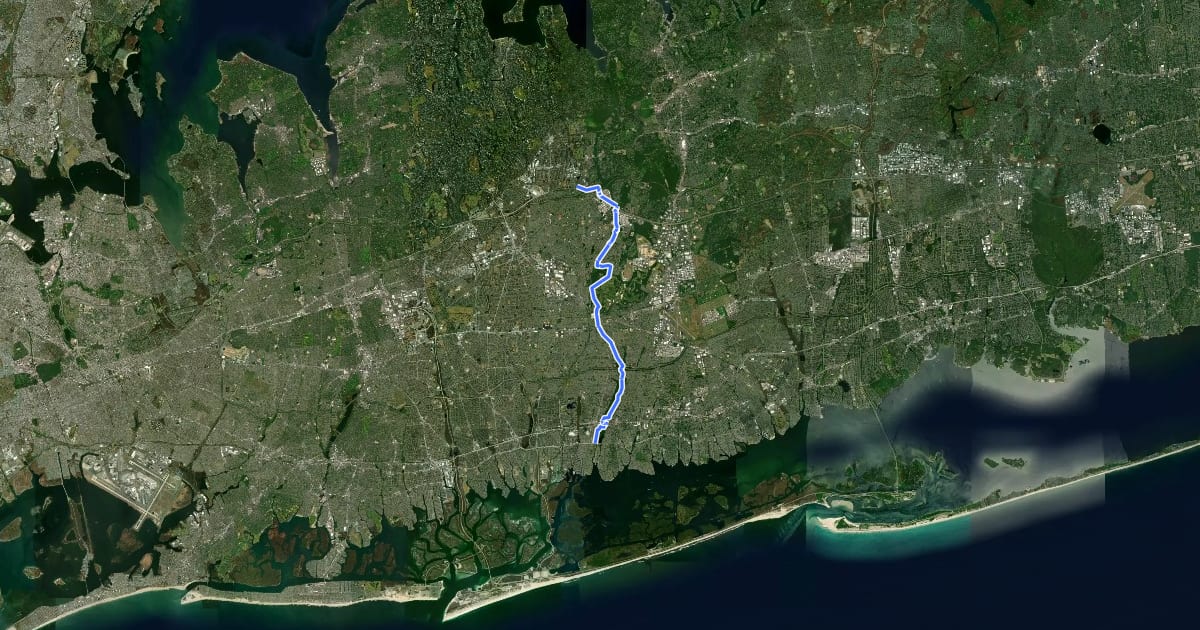 Маршрут Bethpage Bikeway на спутниковом снимке