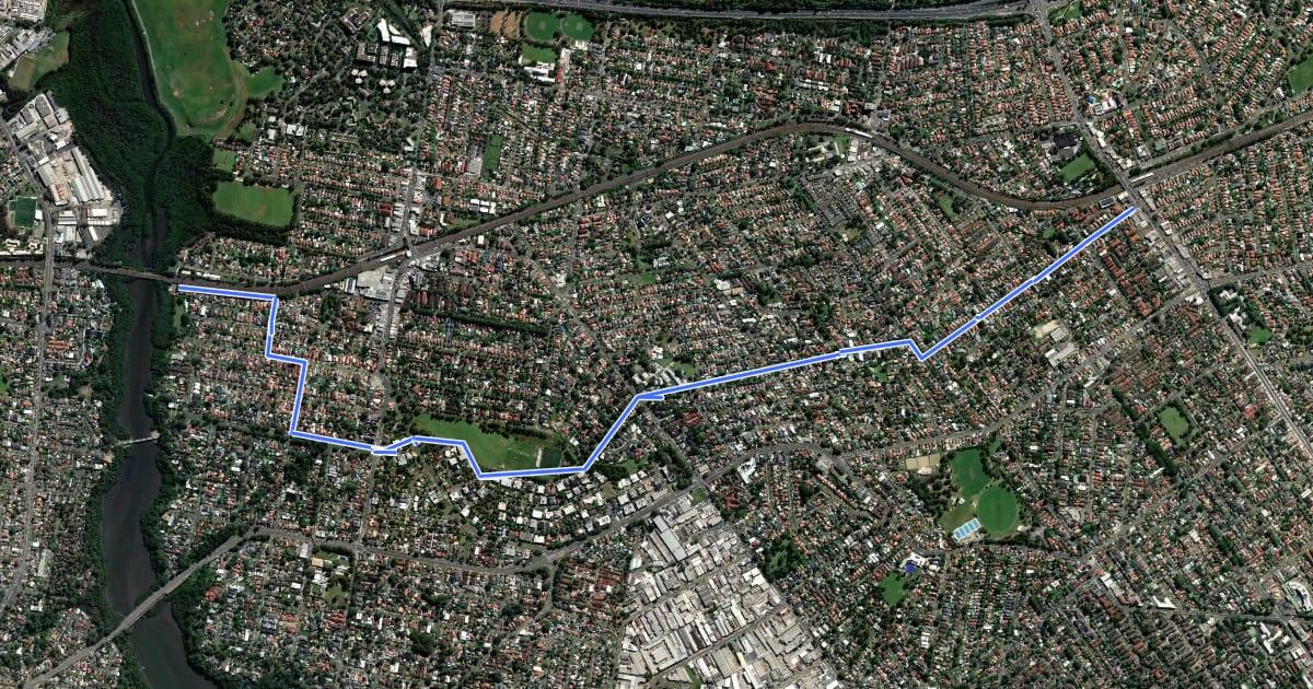 Маршрут Beverly Hills to Riverwood на спутниковом снимке