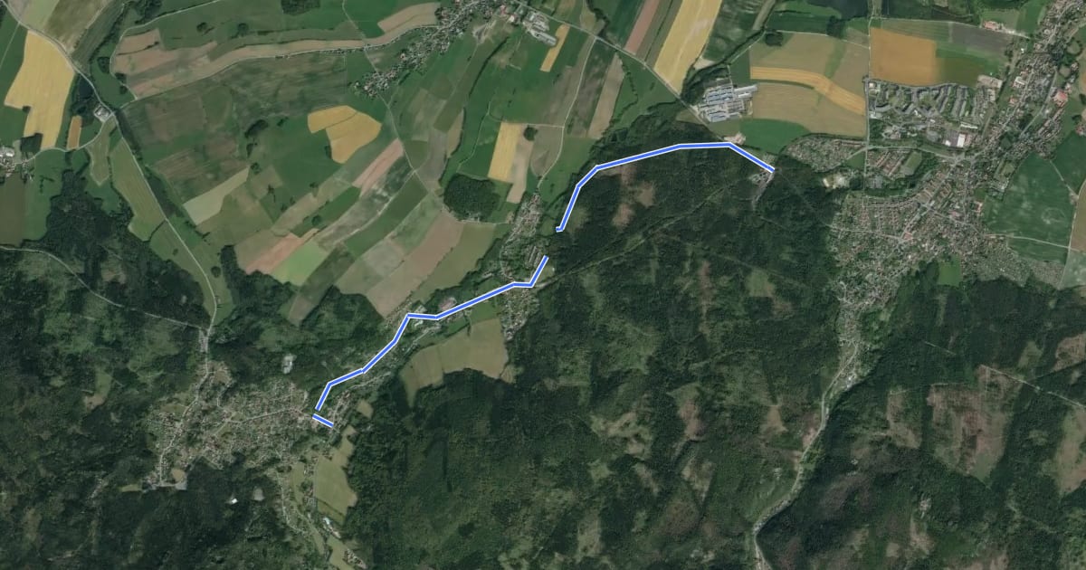 Маршрут Bf. Bertsdorf - Jonsdorf (gelber Punkt) на спутниковом снимке