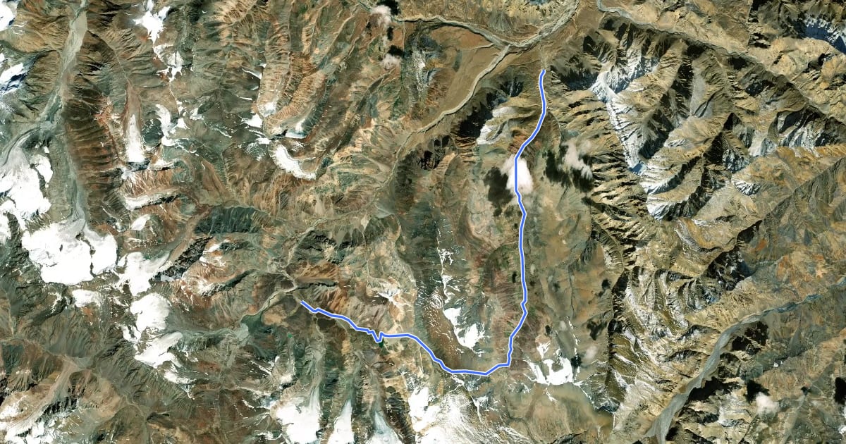 Маршрут Bharatpur to Sarchu via Sarchu Taal на спутниковом снимке