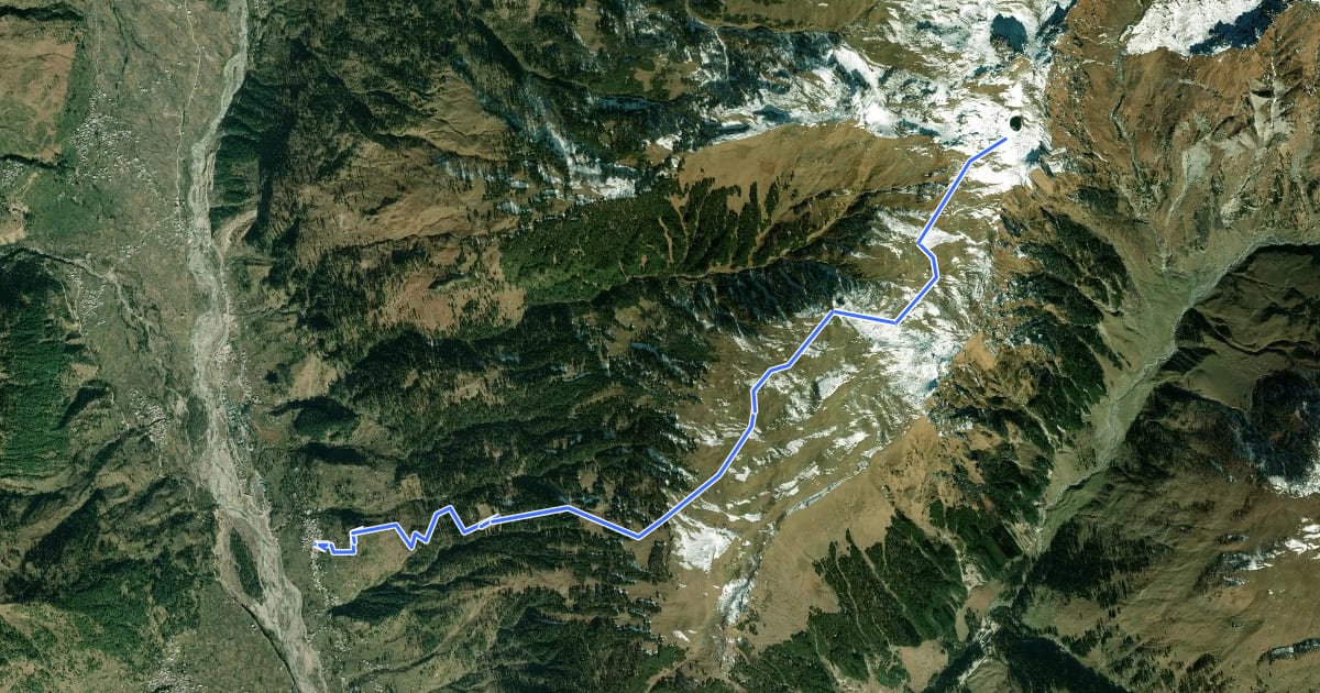 Маршрут Bhrigu Lake (Vashisht Route) на спутниковом снимке