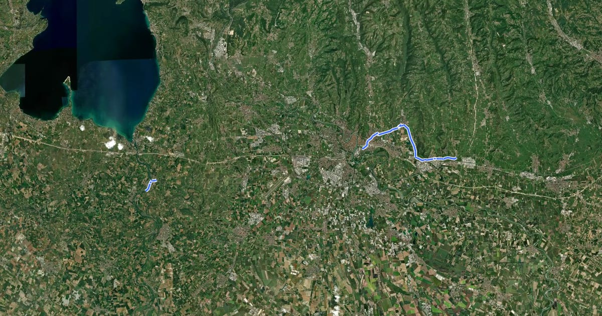 Маршрут BI-12 - Ciclovia Pedemontana Alpina - variante на спутниковом снимке
