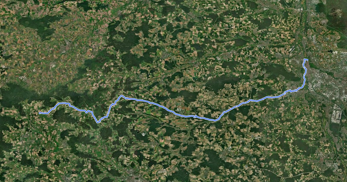 Маршрут Biberttal Radweg на спутниковом снимке
