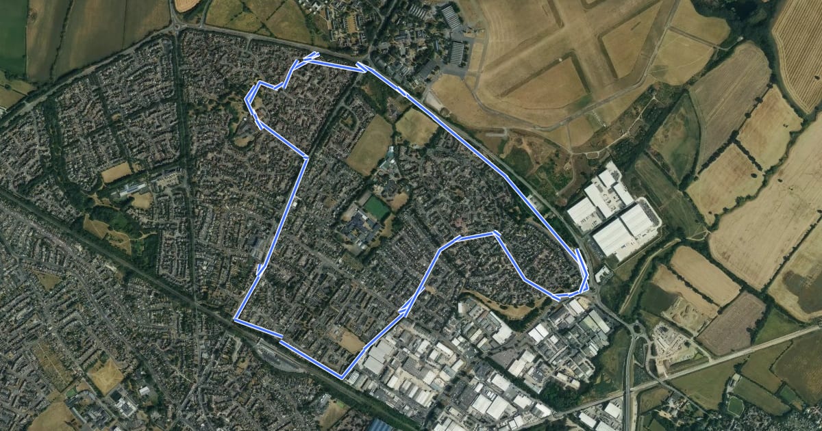 Маршрут Bicester North East Health Route на спутниковом снимке