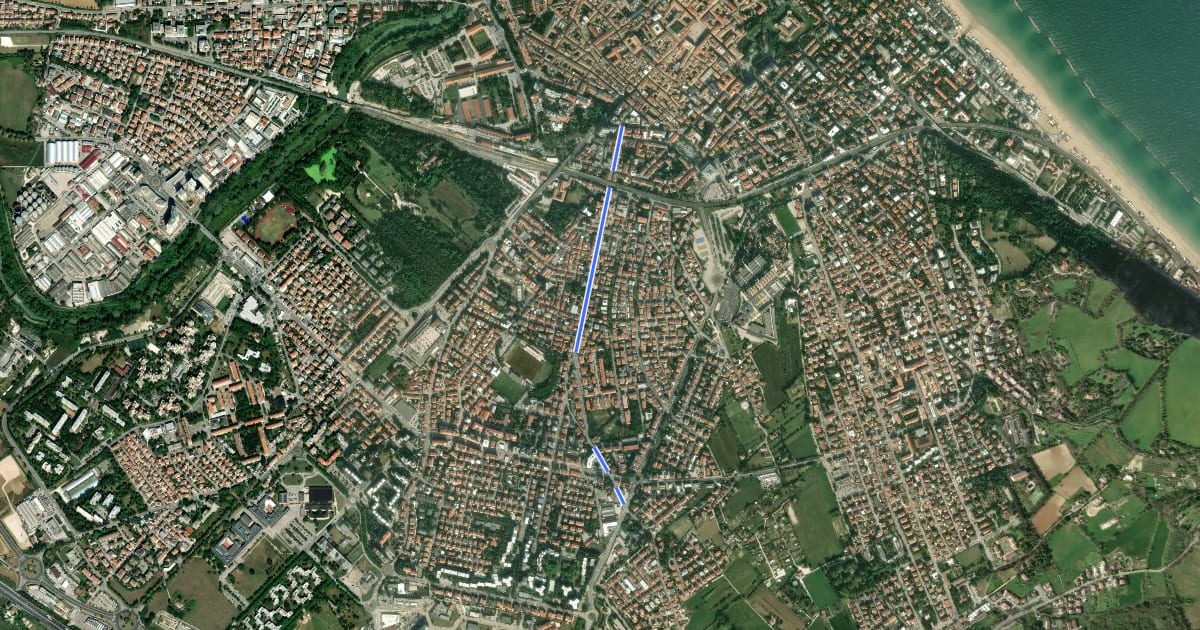 Маршрут Bicipolitana Pantano - Centro на спутниковом снимке