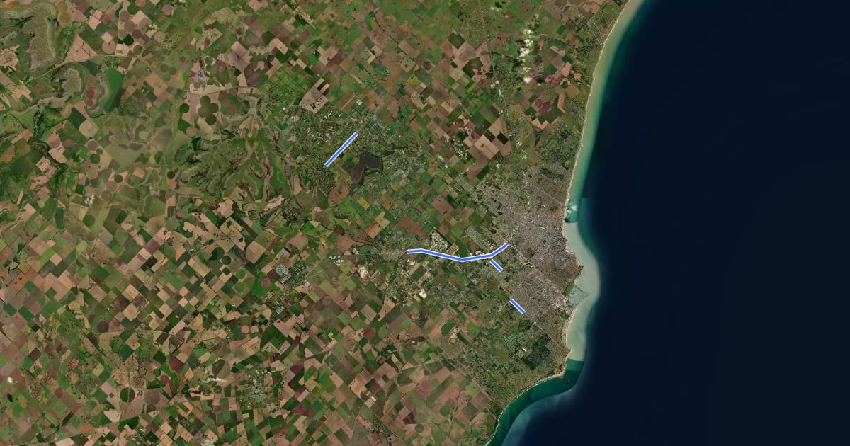 Маршрут Bicisendas existentes Mar del Plata на спутниковом снимке
