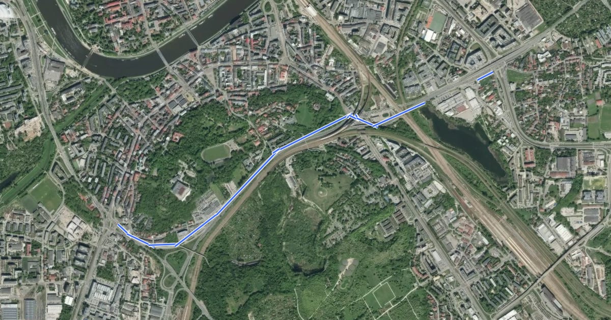 Маршрут Bicycle Kraków 12: Kantorowice – Zabłocie – Czerwone Maki на спутниковом снимке