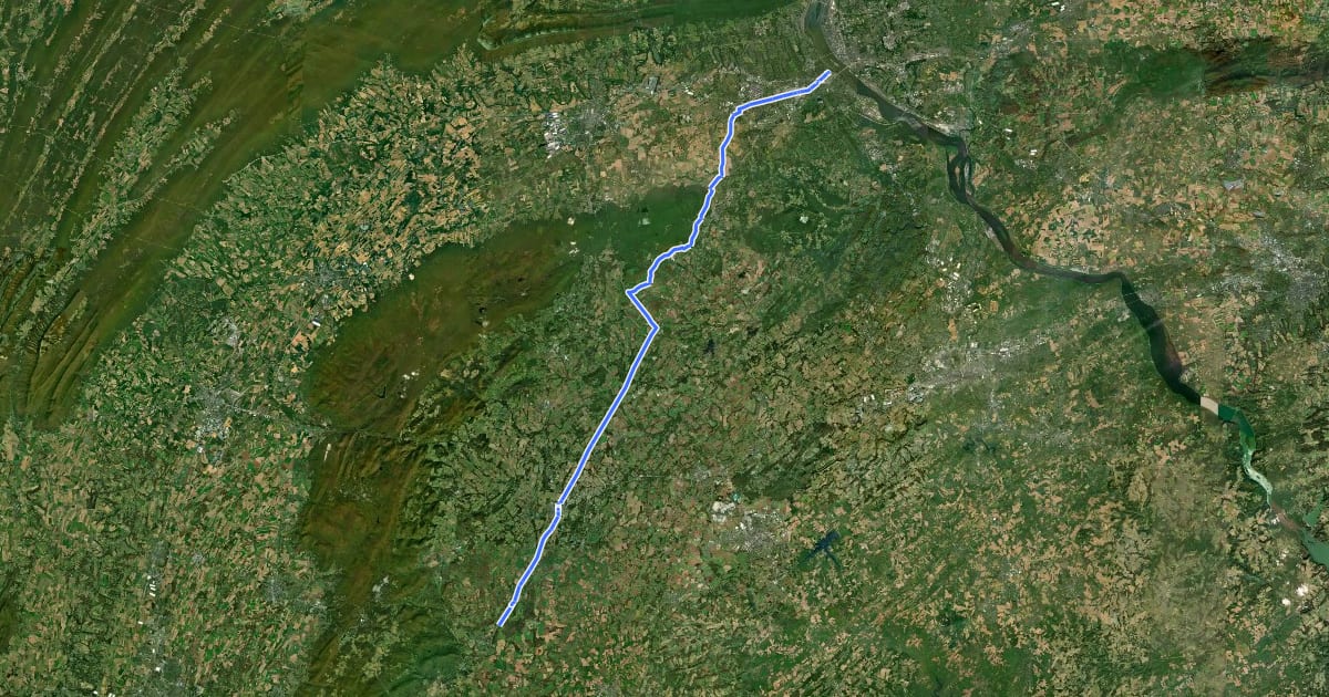 Маршрут BicyclePA Route J2 на спутниковом снимке