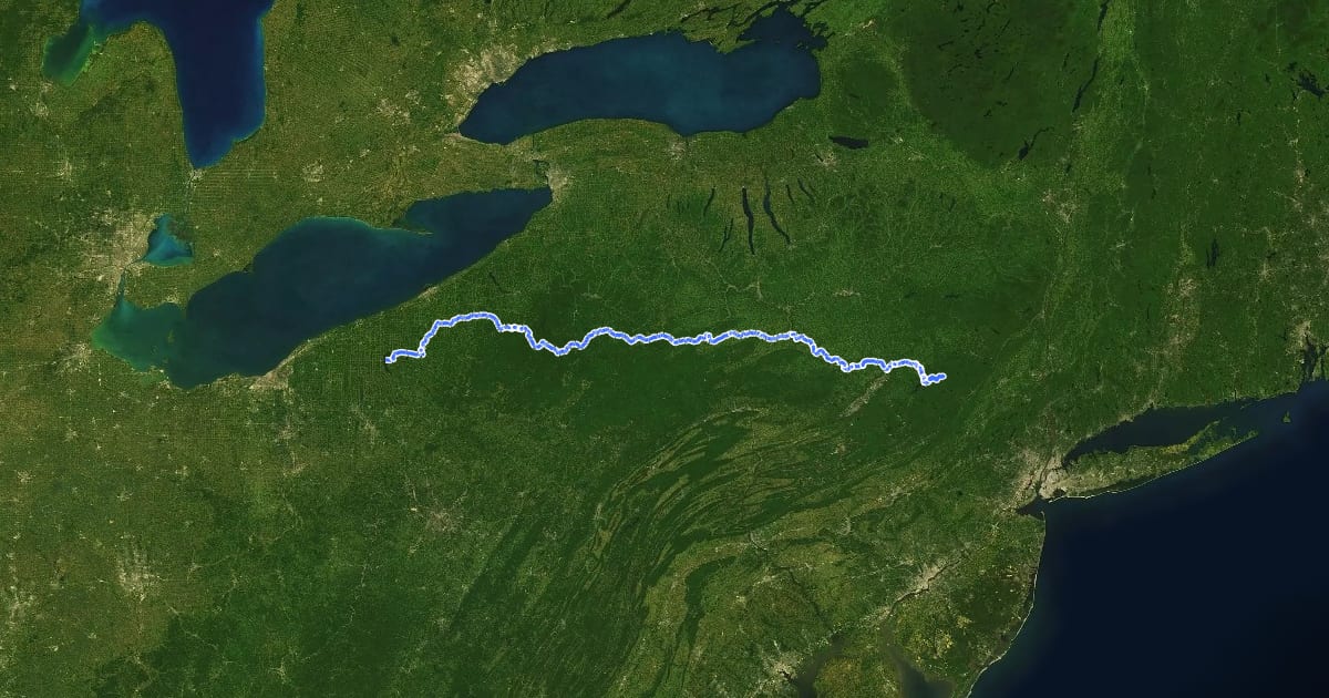 Маршрут BicyclePA Route Y на спутниковом снимке