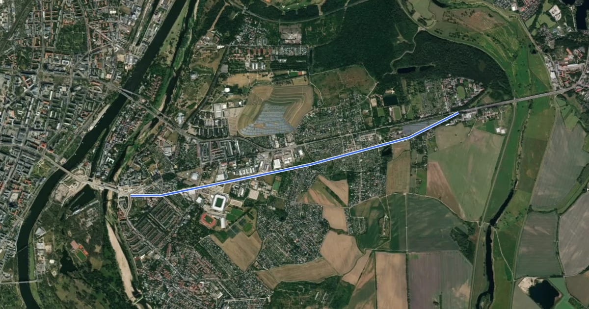 Маршрут Biederitzer Radweg на спутниковом снимке