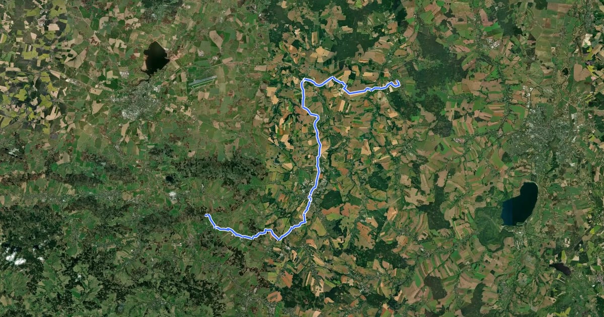 Маршрут Bieleboh - Weißenberg - Arnsdorf (grüner Strich) на спутниковом снимке