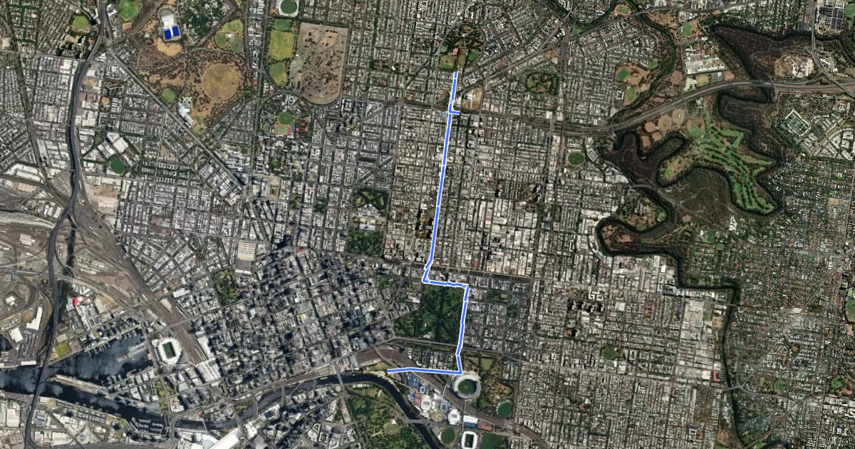 Маршрут Bike: Preston to CBD на спутниковом снимке
