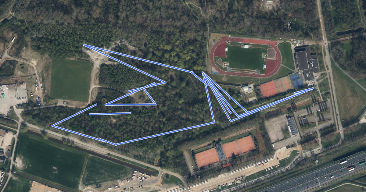 Маршрут Bikepark Zuid - Broekpolder (paars) на спутниковом снимке
