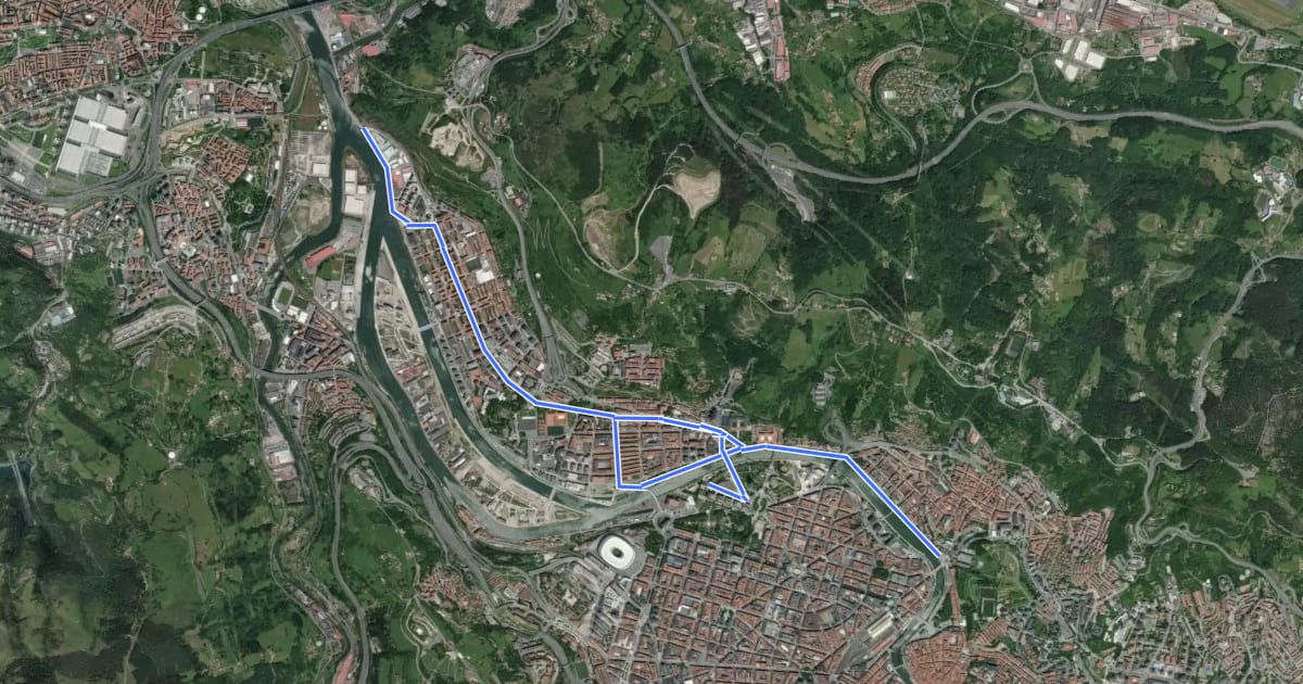 Маршрут Bilbao - Lutxana на спутниковом снимке