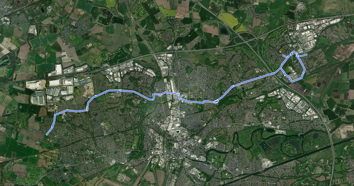 Маршрут Birchwood to Sankey Way на спутниковом снимке
