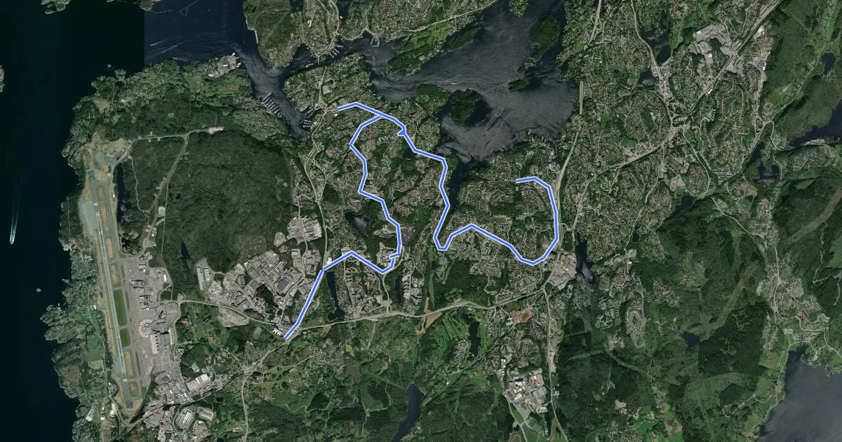 Маршрут Birkelandsskiftet-Sandslimarka-Nordås на спутниковом снимке