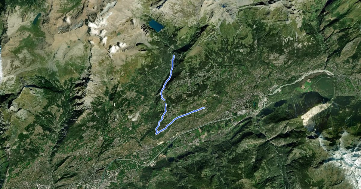Маршрут Bisse de lens на спутниковом снимке