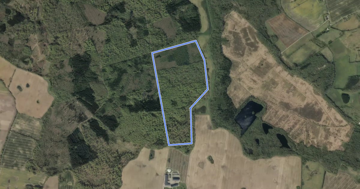 Маршрут Blå rute i Fovslet skov на спутниковом снимке