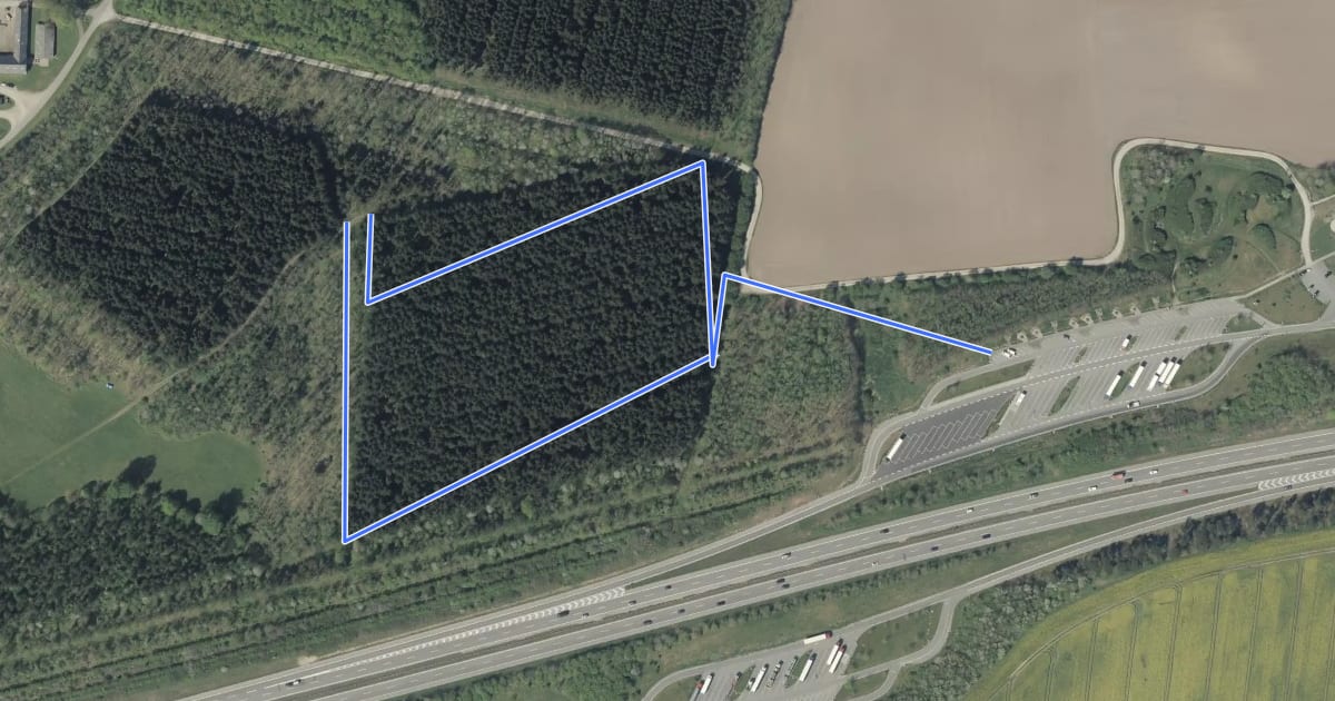 Маршрут Blå rute i Harte Skov на спутниковом снимке