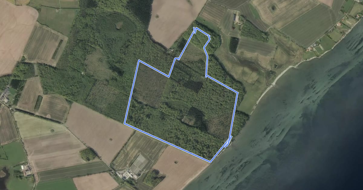 Маршрут Blå rute - Stenderupskovene (Sydskoven) на спутниковом снимке
