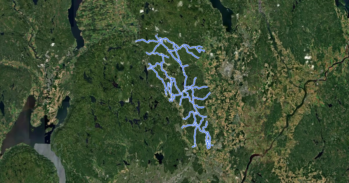 Маршрут Blåstier på Romeriksåsene на спутниковом снимке