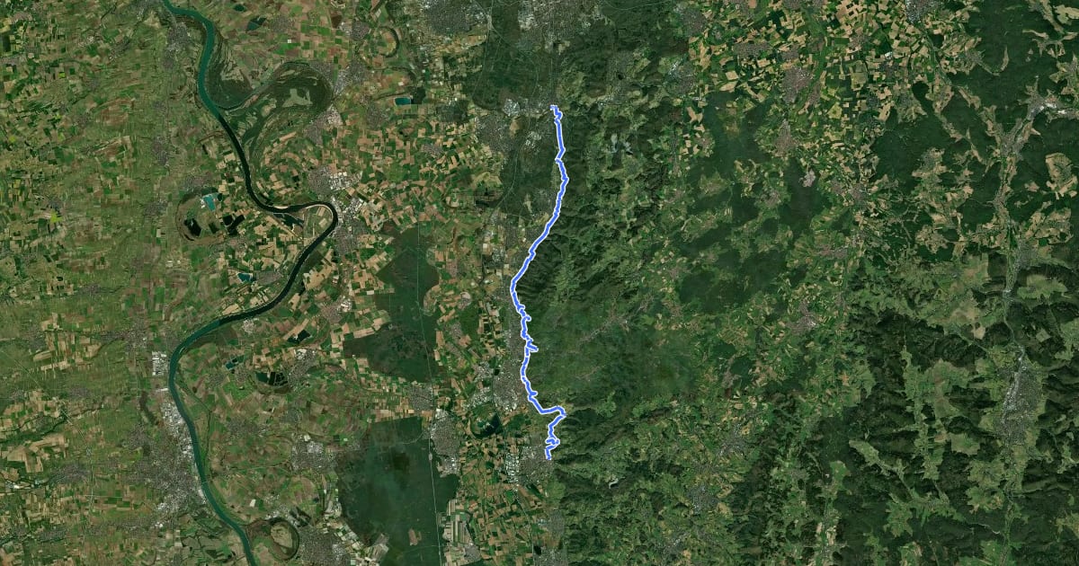 Маршрут Blütenweg Teilstück Darmstadt - Heppenheim на спутниковом снимке
