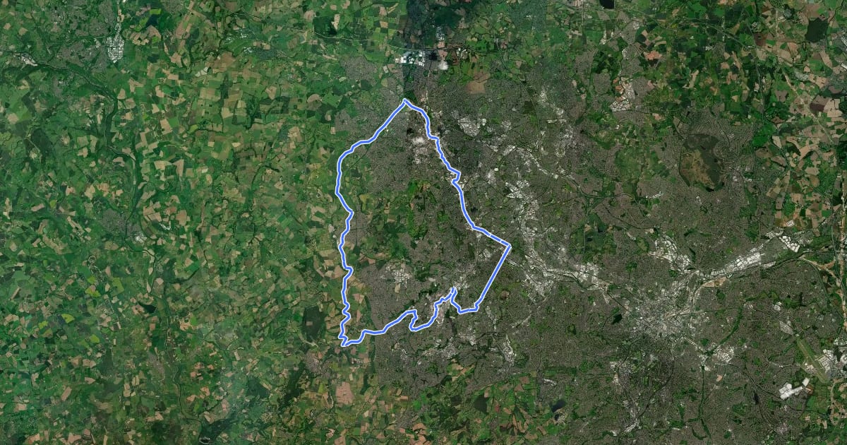 Маршрут Black Country Canals: The Dudley & Stourbridge Ring на спутниковом снимке