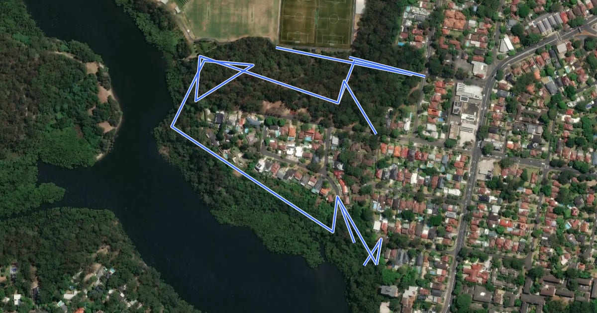 Маршрут Blackman Park to The Boreen Bushwalk на спутниковом снимке