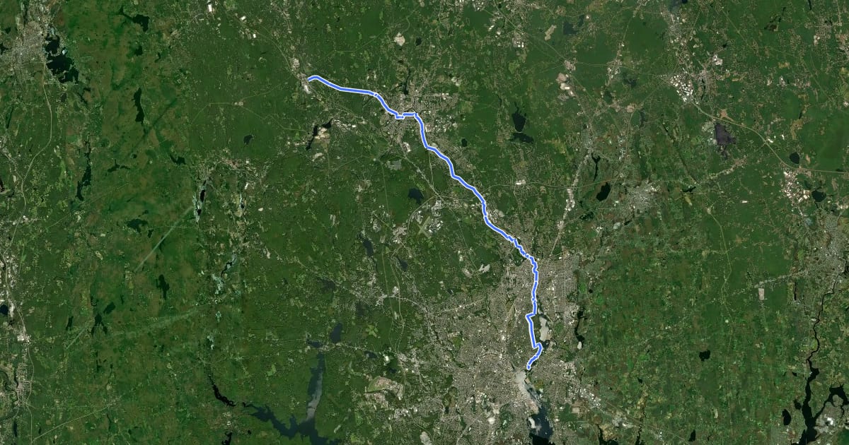Маршрут Blackstone River Greenway на спутниковом снимке