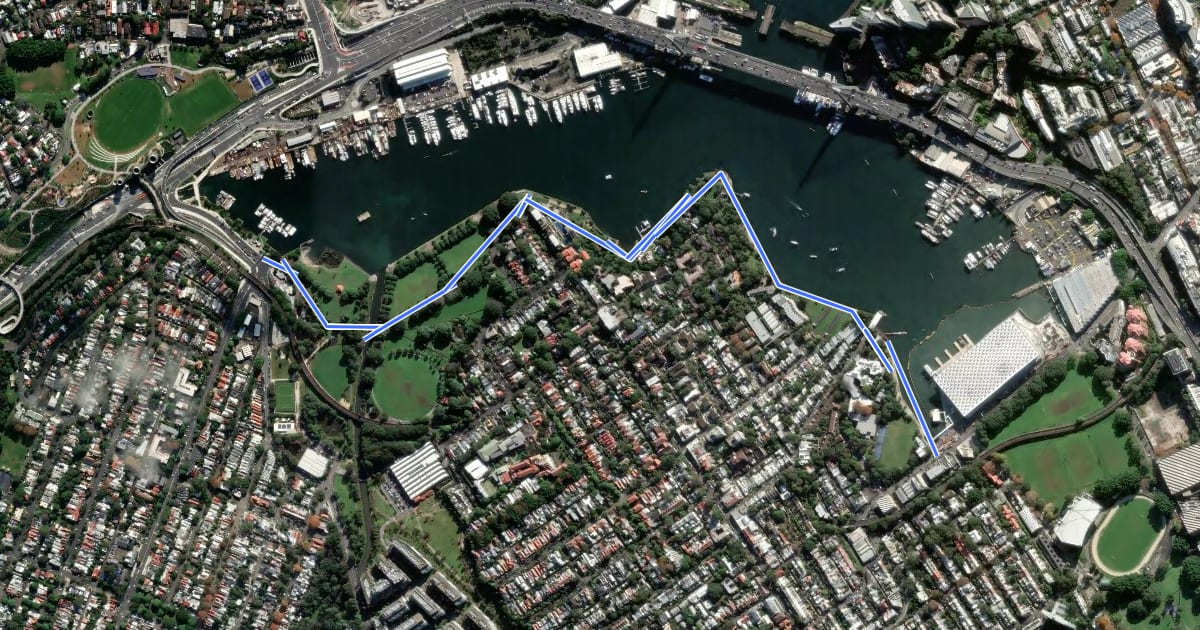 Маршрут Blackwattle Bay на спутниковом снимке