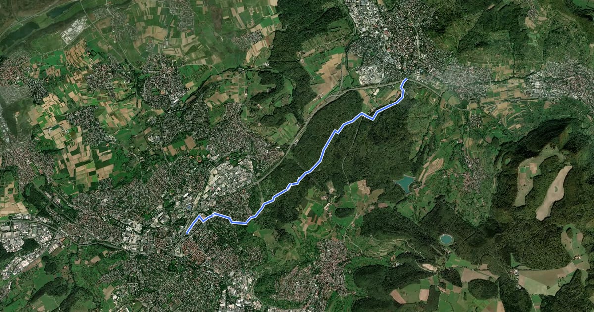 Маршрут blaue Gabel Reutlingen Bhf - Maienwald - Bongertwasen - Metzingen на спутниковом снимке