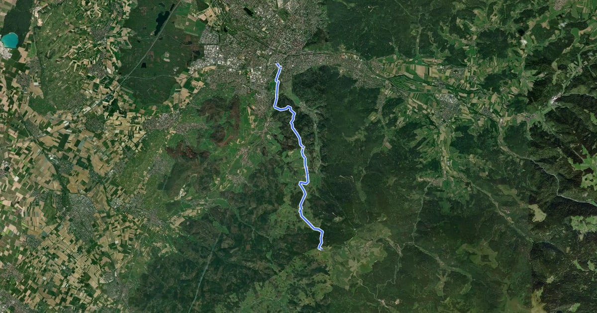 Маршрут blaue Raute Freiburg - Horben - Eckhof - Gießhübel - Schauinsland на спутниковом снимке