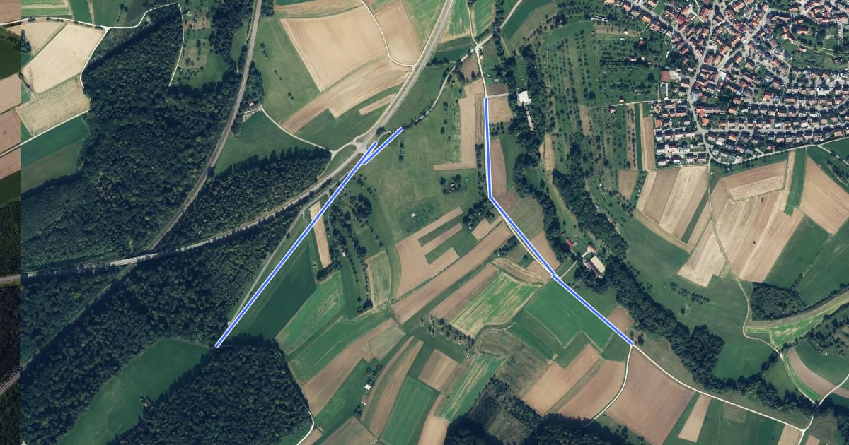 Маршрут blaue Raute Kleinbettlingen - Großbettlingen - Autmutal на спутниковом снимке
