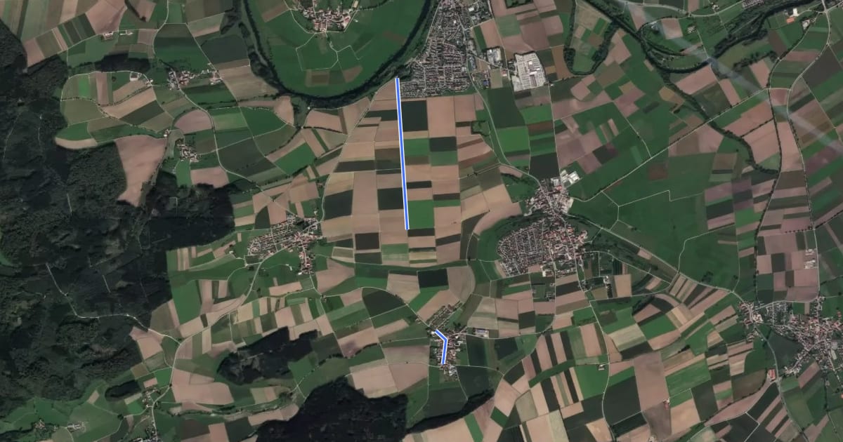 Маршрут blaue Raute Munderkingen - Unterwachingen на спутниковом снимке