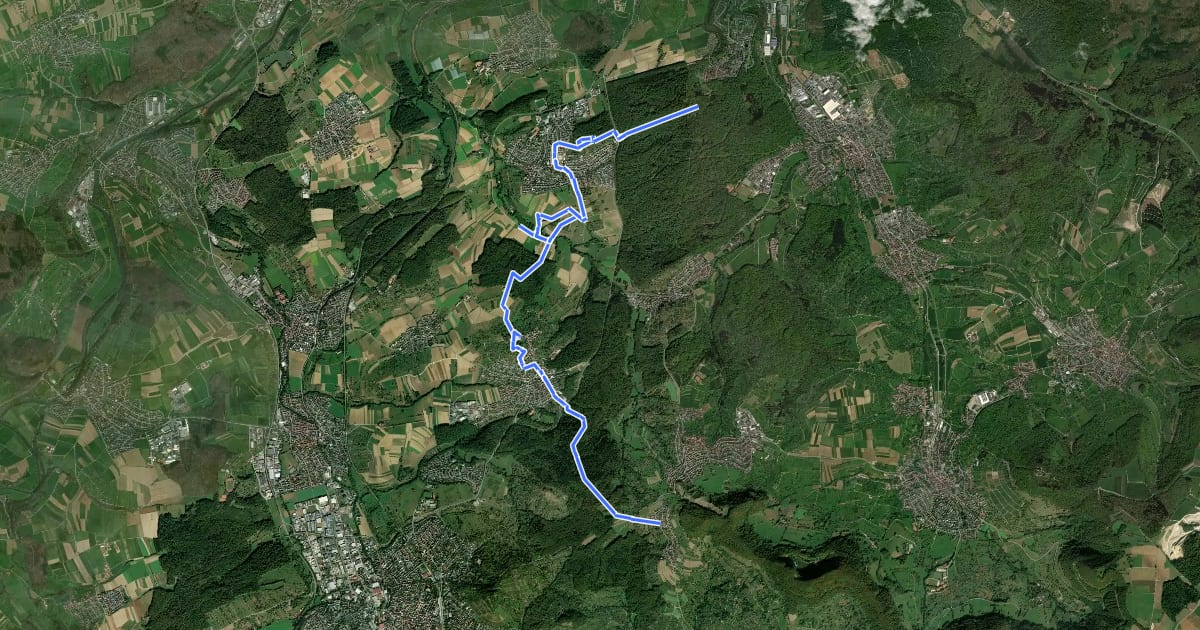 Маршрут blaue Raute Roßdorf - Großbettlingen - Grafenberg - Kappishäusern на спутниковом снимке
