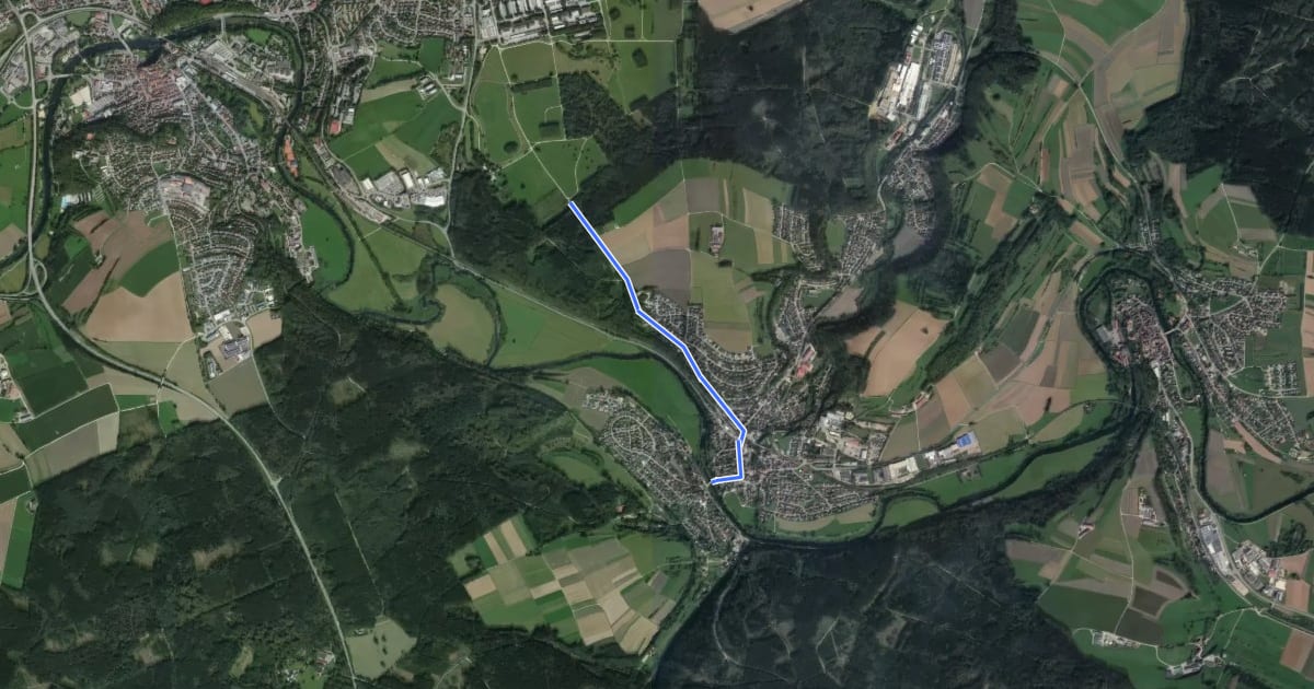 Маршрут blaue Raute Sigmaringen - Sigmaringendorf на спутниковом снимке