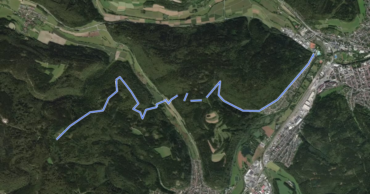Маршрут blaue Raute Tuttlingen - Lindenhof на спутниковом снимке
