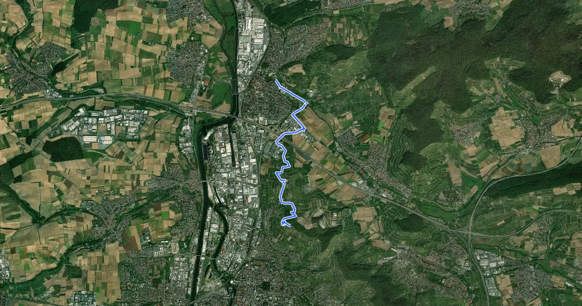 Маршрут Blauer Punkt, Neckarsulm - Erlenbach - Heilbronn на спутниковом снимке