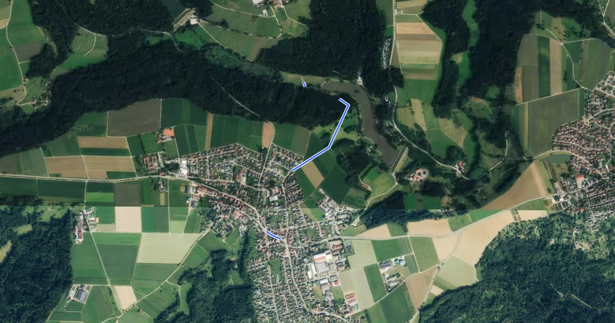 Маршрут blauer Punkt Pfahlbronn - Leinecksee на спутниковом снимке