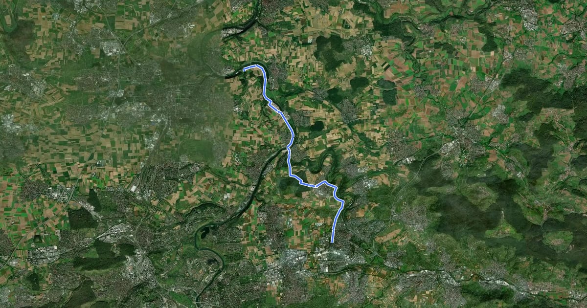 Маршрут blauer Punkt Poppenweiler - Remseck - Hegnach - Waiblingen на спутниковом снимке